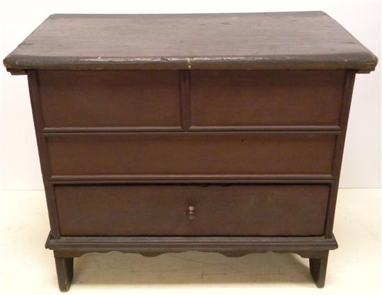 Appraisal: Diminutive tulip poplar lift top chest with drawer two over