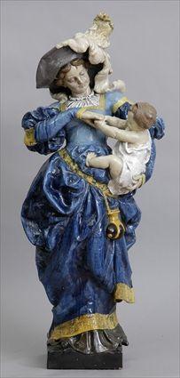 Appraisal: CONTINENTAL GLAZED EARTHENWARE FIGURE GROUP MOTHER AND CHILD Modeled as