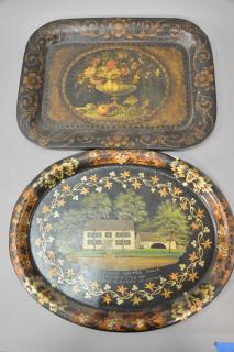 Appraisal: Two paint decorated tole trays including one still life signed