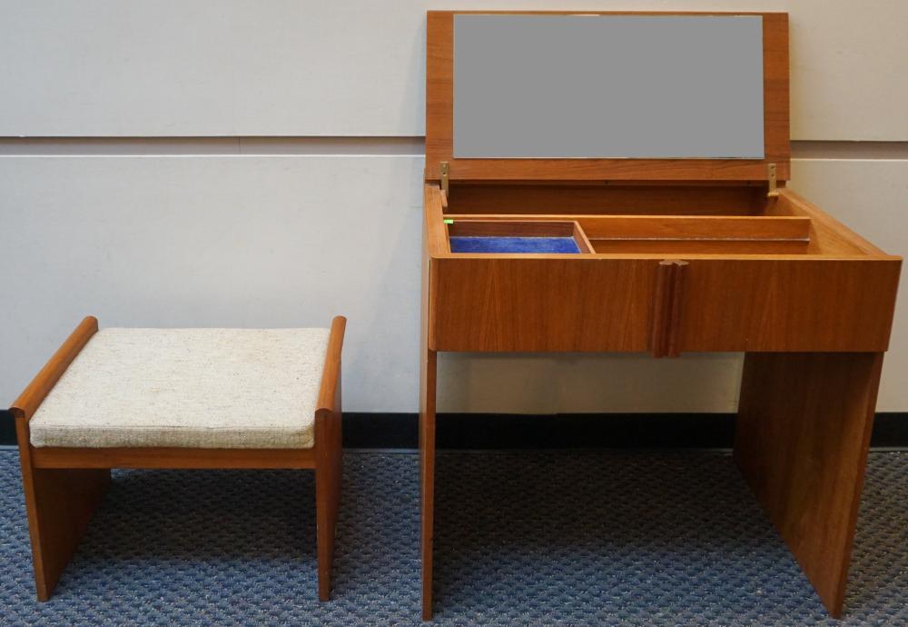 Appraisal: DANISH TEAK VANITY WITH MIRRORED INTERIOR AND A BENCH X