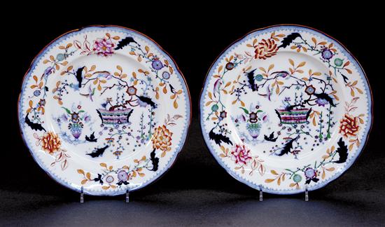 Appraisal: English porcelain dinner plates circa - scalloped rim with hand-painted