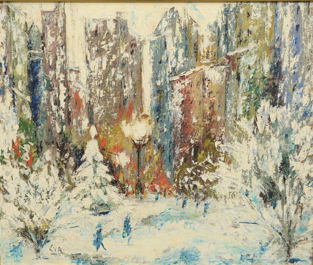 Appraisal: Georges Cyr French - Paris Snow Scene oil on masonite