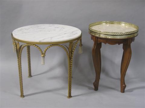 Appraisal: TWO MARBLE TOP GILT OCCASSIONAL TABLES th century the larger