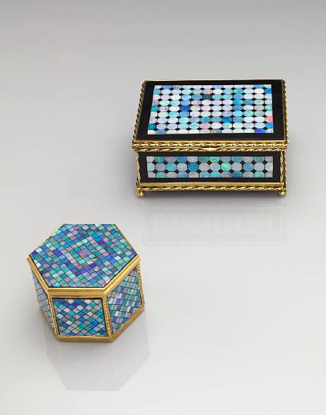 Appraisal: Opal Onyx and Gold Mosaic Box By Paul Ruppenthal Idar-Oberstein