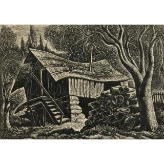 Appraisal: Charles Surendorf Print Framed black and white print Miner's Cabin