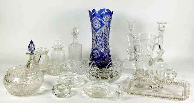 Appraisal: A quantity of glass including a cut glass bottle and