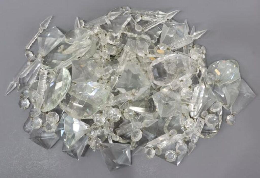 Appraisal: lot Collection of crystal chandelier parts many pear shaped prisms