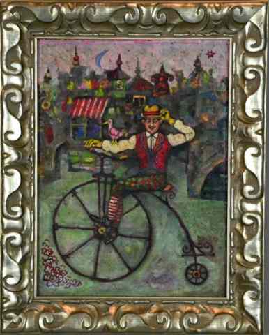 Appraisal: David Davidovich Burliuk Oil Mixed Media On BoarDepicting a ''Bicyclist''