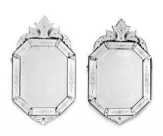 Appraisal: A PAIR OF VENETIAN CUT AND ETCHED GLASS MIRRORS A