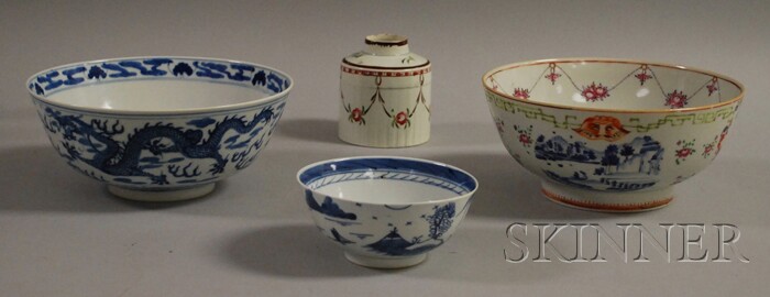 Appraisal: Four Chinese Export Porcelain Items a blue-and-white tea bowl a