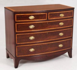 Appraisal: SHERATON MAHOGANY SATINWOOD BANDED BOWFRONT CHEST FINE SHERATON MAHOGANY SATINWOOD