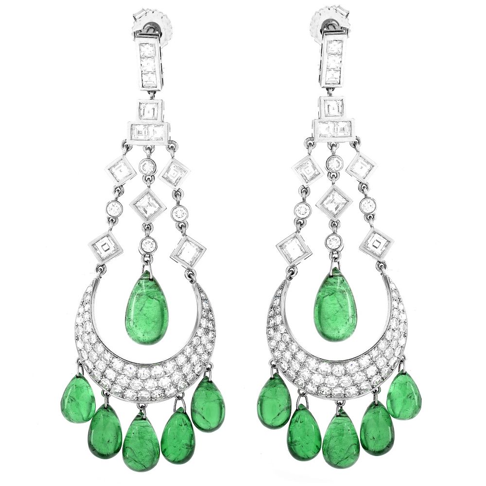 Appraisal: Emerald Diamond and Platinum Earrings Very Fine Vintage Carat TW