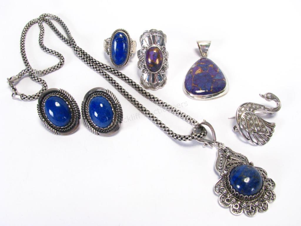 Appraisal: A pair of Navajo sterling silver Lapis earrings by Eloise