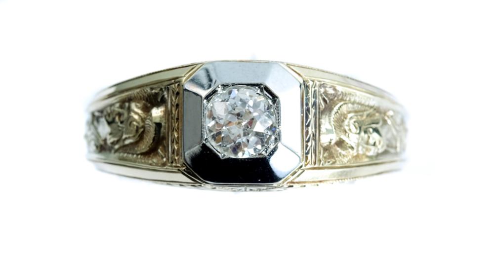 Appraisal: K YELLOW WHITE GOLD DIAMOND MEN'S RING k yellow and