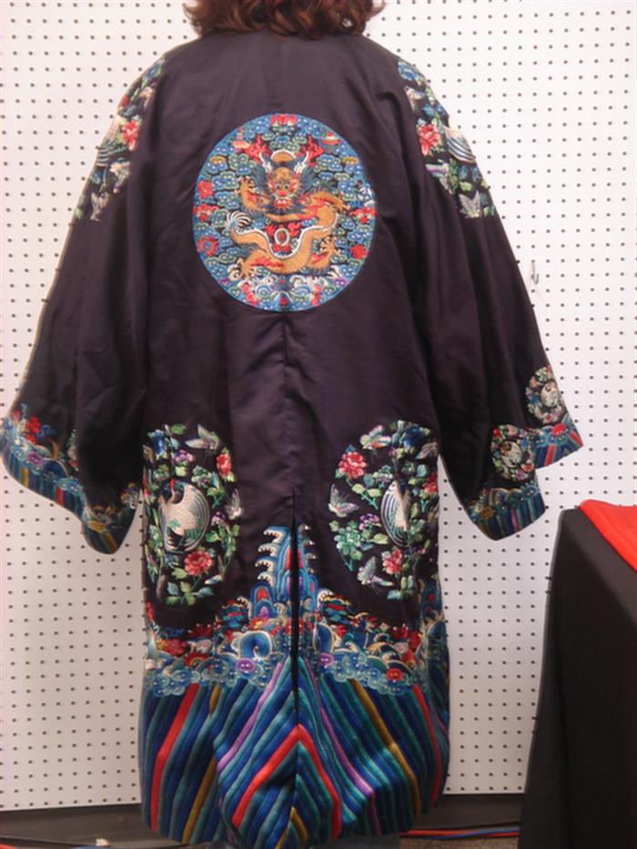 Appraisal: Silk embroidered Japanese kimono floral and bird designs h w