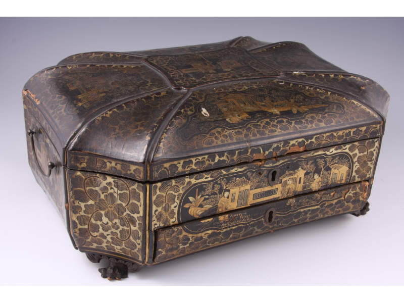 Appraisal: Antique Chinoiserie Sewing or Jewelry Box th c black and