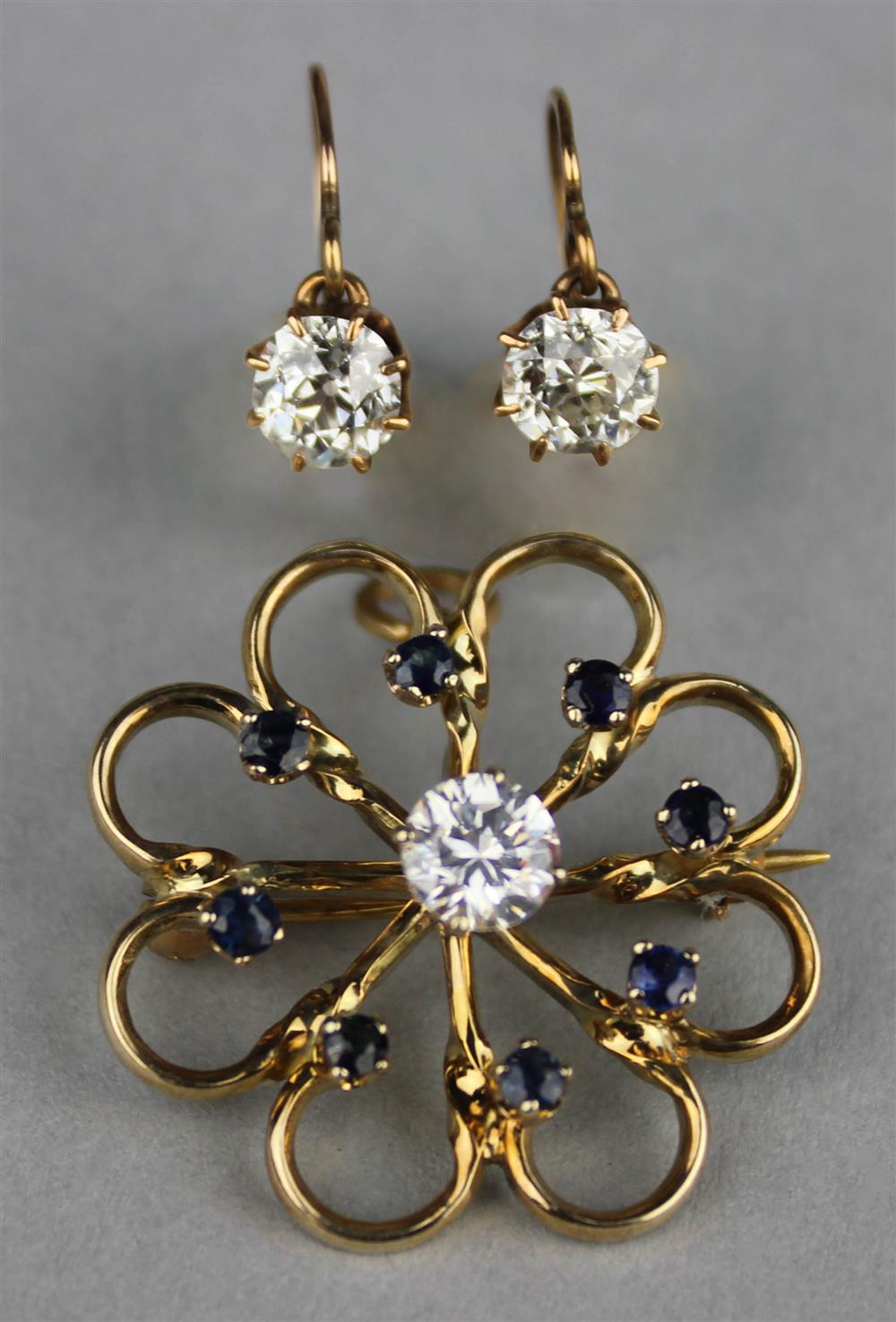 Appraisal: K YELLOW GOLD AND DIAMOND EARRINGS AND A K YELLOW