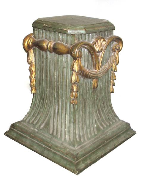 Appraisal: A carved giltwood and polychrome decorated pedestal height in width