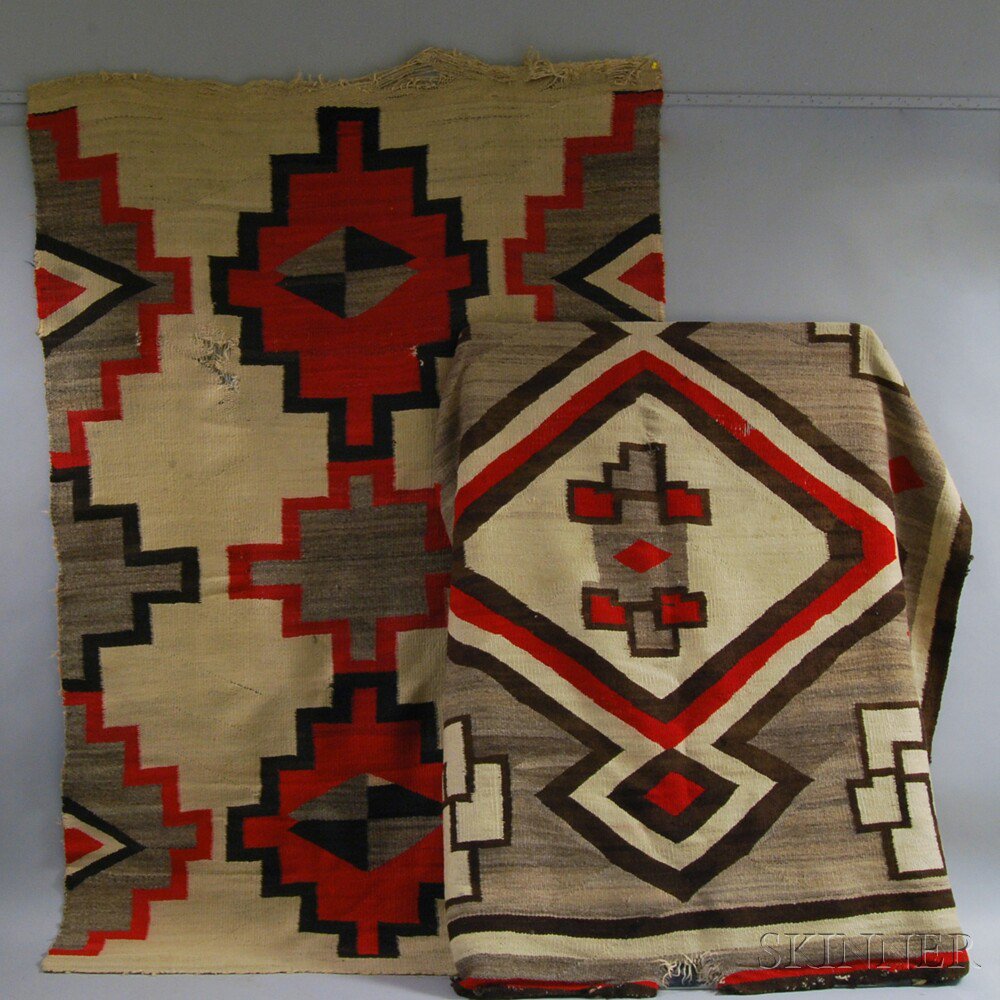 Appraisal: Two Navajo Rugs a fragment with multicolored stepped geometric design