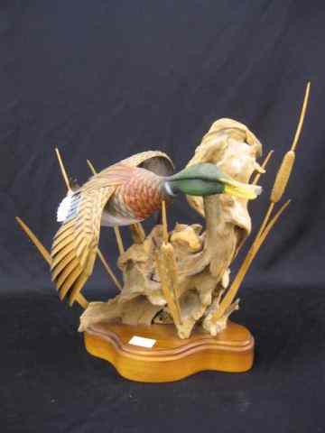 Appraisal: Jim Owens Wood Carving of Mallard in Flight '' tall