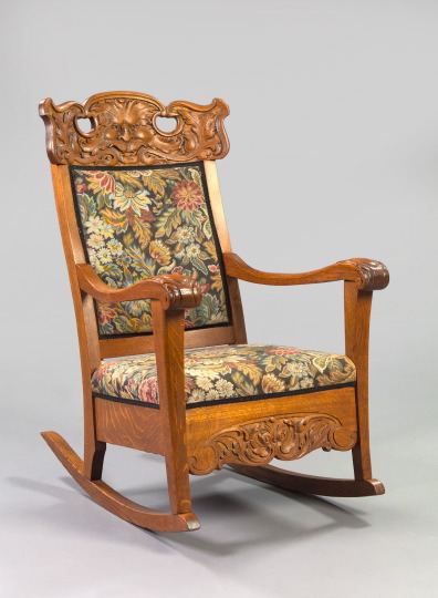 Appraisal: American Late Victorian Quarter-Sawn Oak Rocking Chair ca the crest