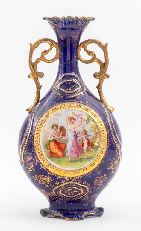 Appraisal: MARKED SIGNED NEOCLASSICAL PORCELAIN MOON FLASK European Neoclassical ceramic porcelain