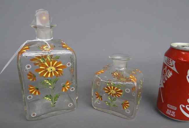 Appraisal: Lot painted Steigel type glass bottles '' and '' Ht