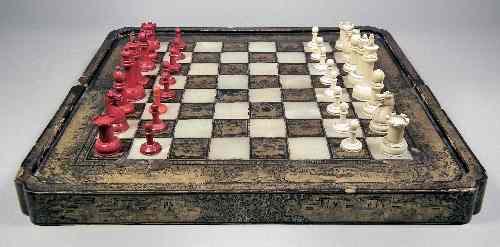 Appraisal: A Chinese lacquer folding chess board inlaid with mother of