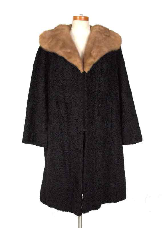 Appraisal: FULL LENGTH PERSIAN LAMB COAT WITH MINK COLLAR Bell sleeves