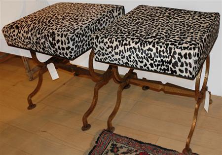 Appraisal: Pair of Neoclassical Style Gilt-Metal Animal Hide Upholstered Stools Estimate