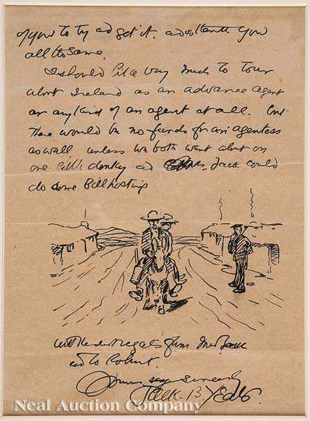 Appraisal: John Butler Yeats Irish - Autograph Letter Illustrated and Signed