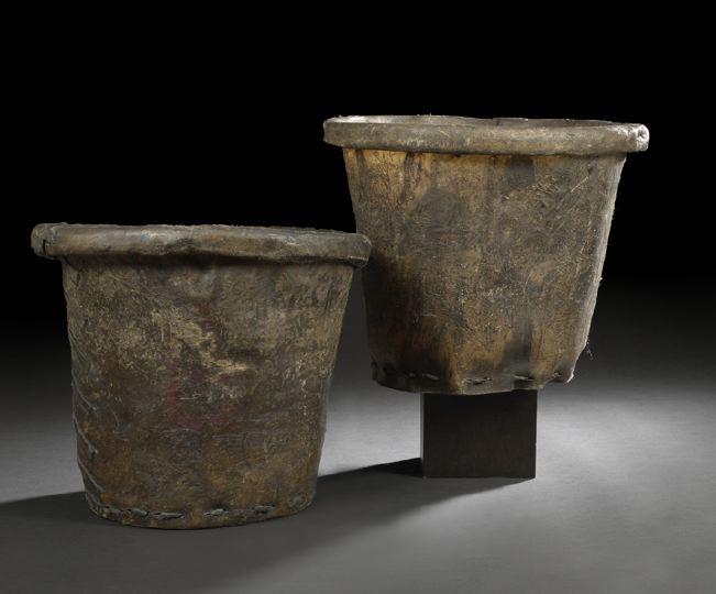 Appraisal: Irish Leather Peat Bucket late th century of tapering circular