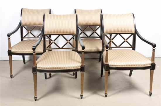 Appraisal: Four Ebonized and Gilt Regency Style Armchairs Henredon each with