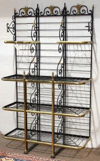 Appraisal: French brass and wrought iron baker's rack French brass and