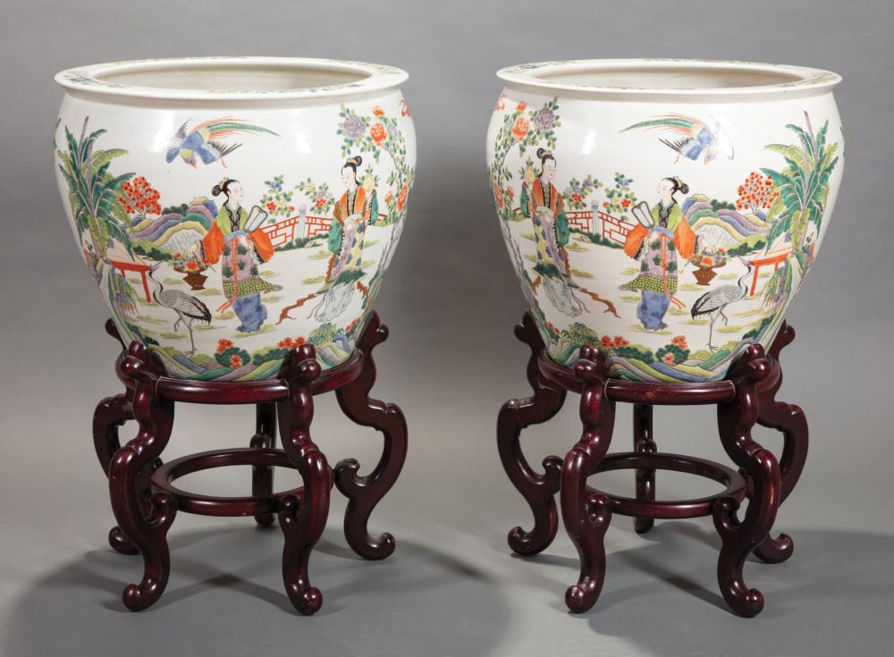 Appraisal: Pair of Chinese Famille Rose Porcelain Planters h in dia