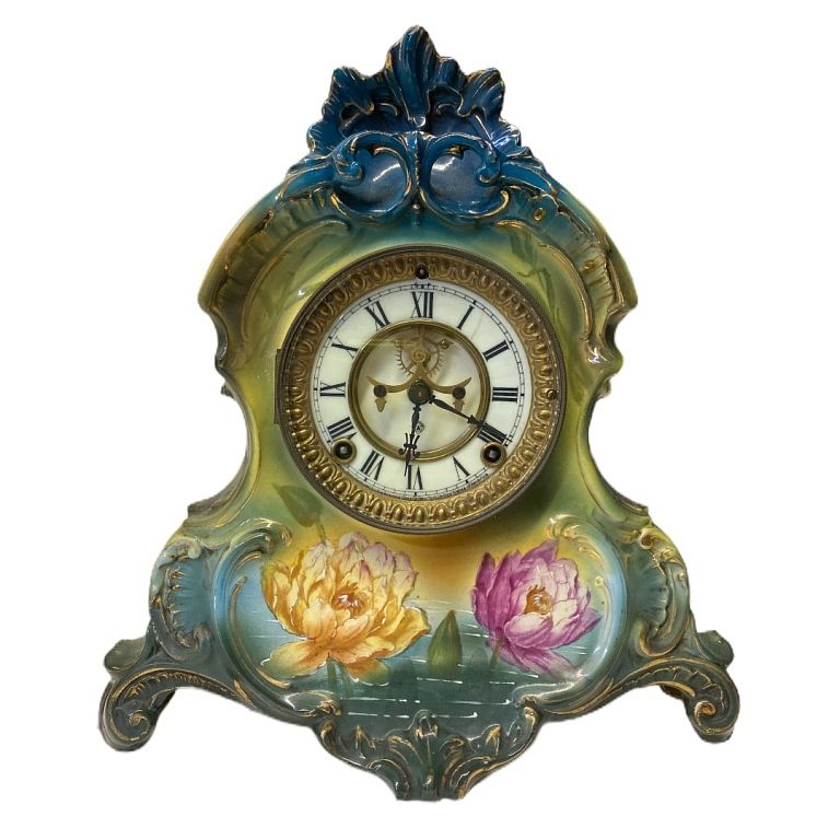 Appraisal: Royal Bonn Porcelain Mantle Clock Royal Bonn Porcelain Mantle Clock