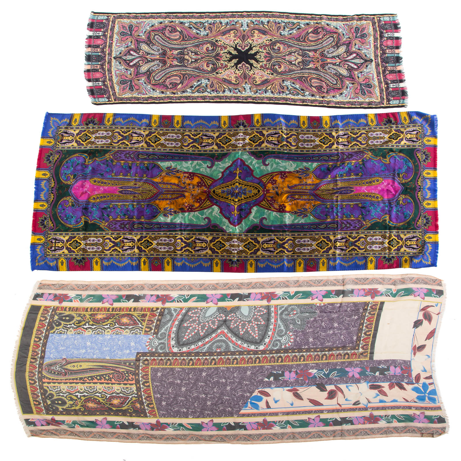 Appraisal: THREE ETRO SILK WOOL SCARVES A black and multicolor Etro