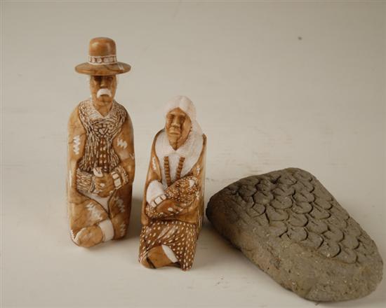 Appraisal: Three Carved Stone Pieces two seated Southwestern Native American figures