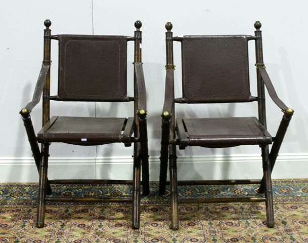 Appraisal: A set of eight faux bamboo and leather folding armchairs