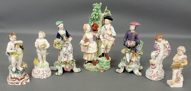 Appraisal: - Seven th c Continental porcelain figurines to incl Bow