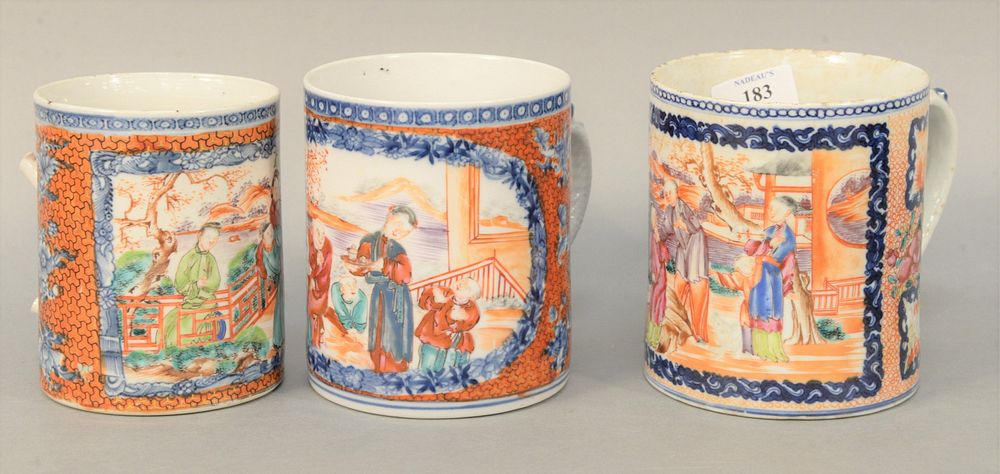 Appraisal: Three Chinese Export Mugs two with dragon handles having painted