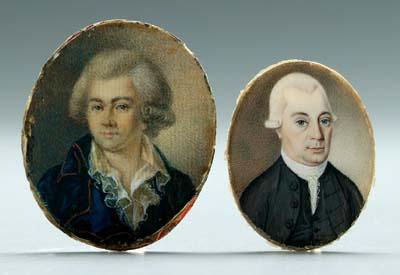 Appraisal: Two miniature portraits gentleman in blue coat th century style