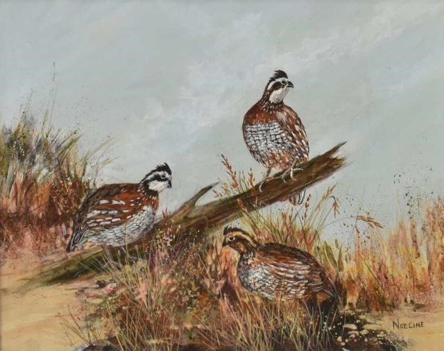 Appraisal: Framed oil on canvas board painting Quail signed Noeline Noeline