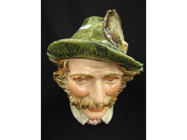 Appraisal: Victorian Figural Majolica Pottery Tobacco Jar Tyrolean man feather in