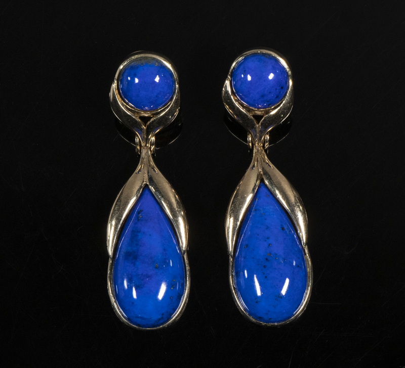 Appraisal: PR OF GOLD AND LAPIS EARRINGS K Yellow Gold and