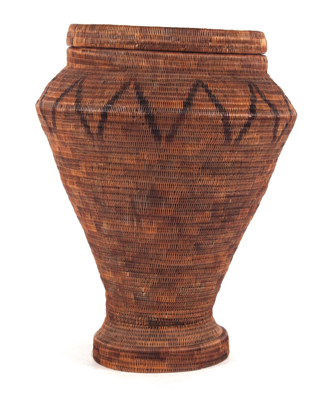 Appraisal: Large African covered basket woven grass basket with geometric decoration