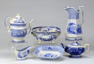 Appraisal: Grouping of six blue and white transferware serving pieces th