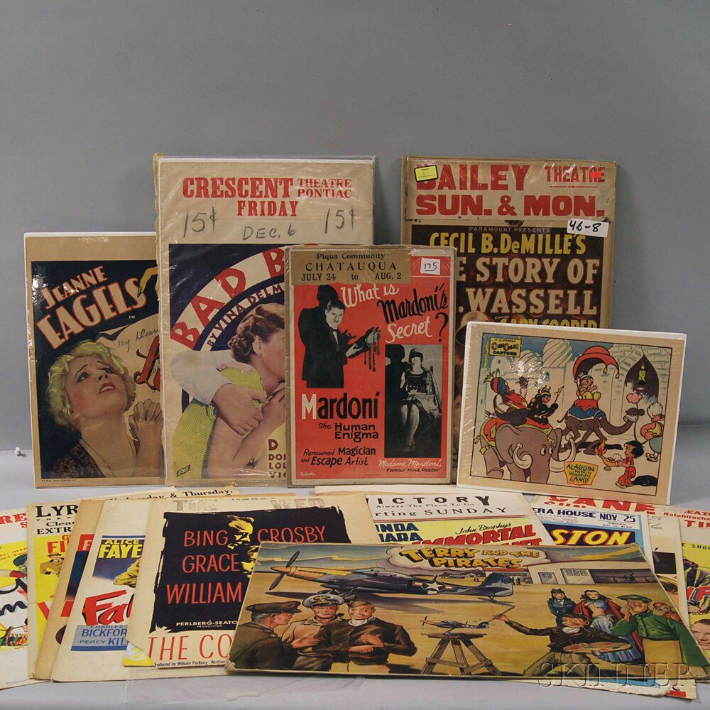 Appraisal: Small Group of Entertainment Window Cards cartoons magicians advertisements and