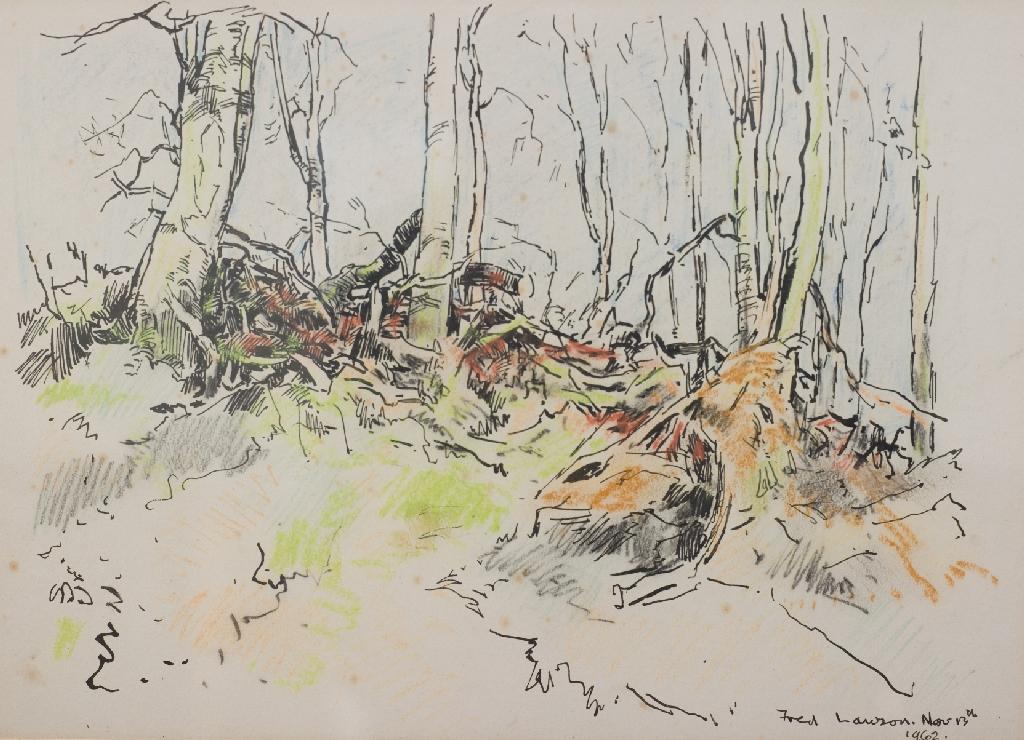 Appraisal: FREDERICK FRED LAWSON - WOODLAND SCENE signed and dated lower