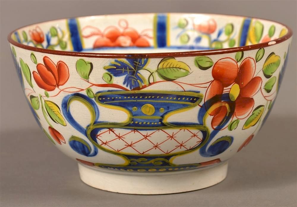 Appraisal: Gaudy Dutch China Urn Pattern Waste Bowl Gaudy Dutch Soft